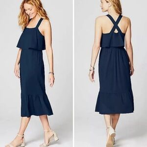 J. Jill Tiered Cross-Strap Knit Dress Black Midi Ponte
